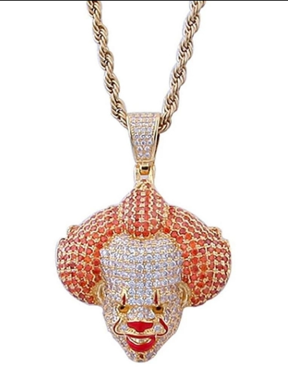Colorful Blinged Out Unisex Gold Plated Pennywise Pendant+Chain For Men/Women